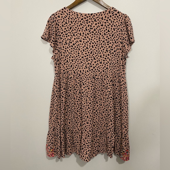 Savanna Jane Boho Festival Leopard Embroidered Tiered Dress Size Medium Babydoll - Picture 6 of 9
